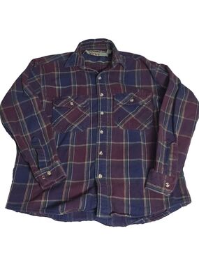 Vintage 1980s Anchor Blue WKWR Workwear Heavy Flannel Shirt Men's L Purple Blue